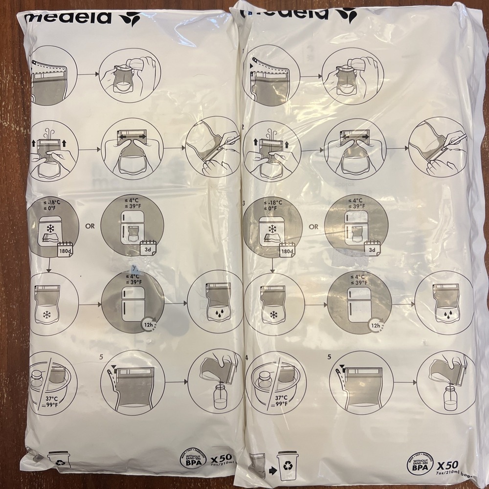 Medela Breastmilk Storage Bags 7oz 50 Count Total of 100 Bags. Brand lot of 2